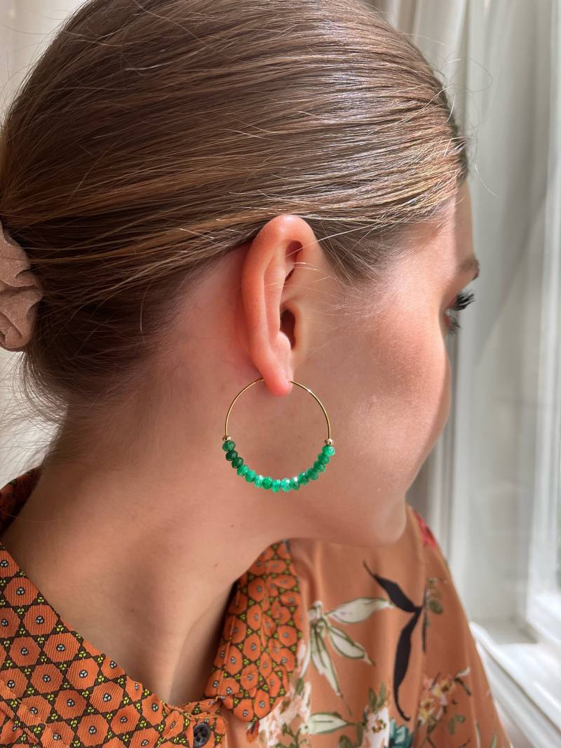 24 Karat Verg. Creolen Mit Facettierten Smaragd Perlen Edelsteine 4 Mm Topqualität von MajaCelineDE