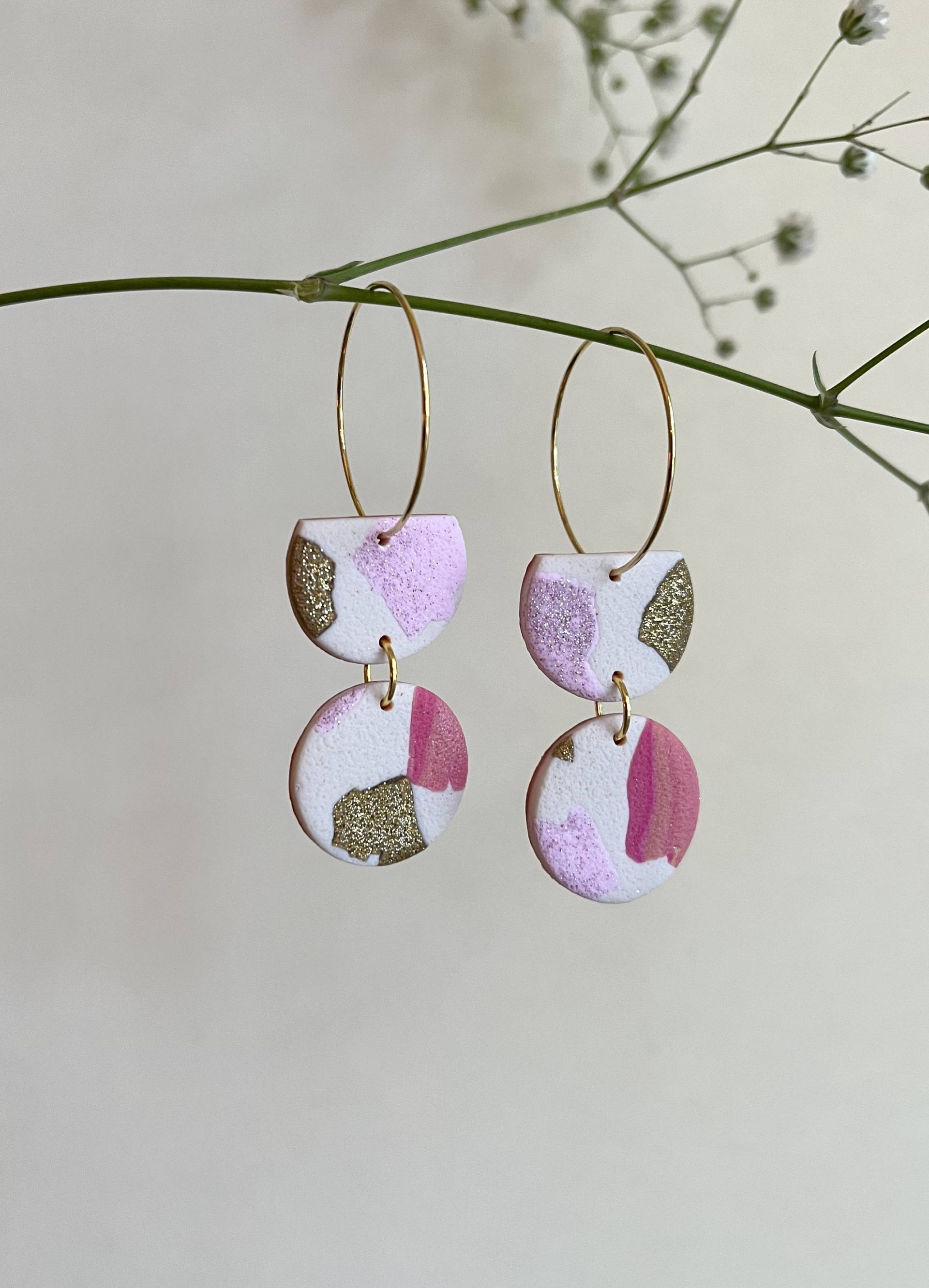 Creolen Lori Rosa 24 Karat Vergoldet, Polymer Clay Ohrringe Mit Polymerton Ornament, Terrazzo Rosa Gold Creolen Lori Rosa 24 Karat Vergoldet, Polymer Clay Ohrringe Mit Polymerton Ornament, Terrazzo Rosa Gold von MajaCelineDE