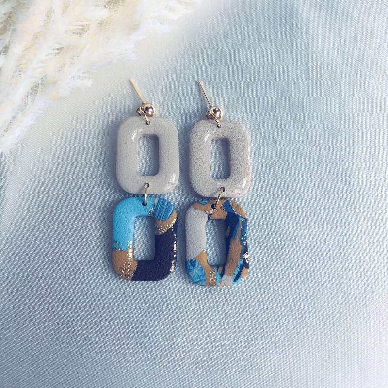 Polymer Clay Colleen Chain Mit Creole Ohrring 24 Karat Vergoldet Braun Beige Blattgold Gelb Blau von MajaCelineDE