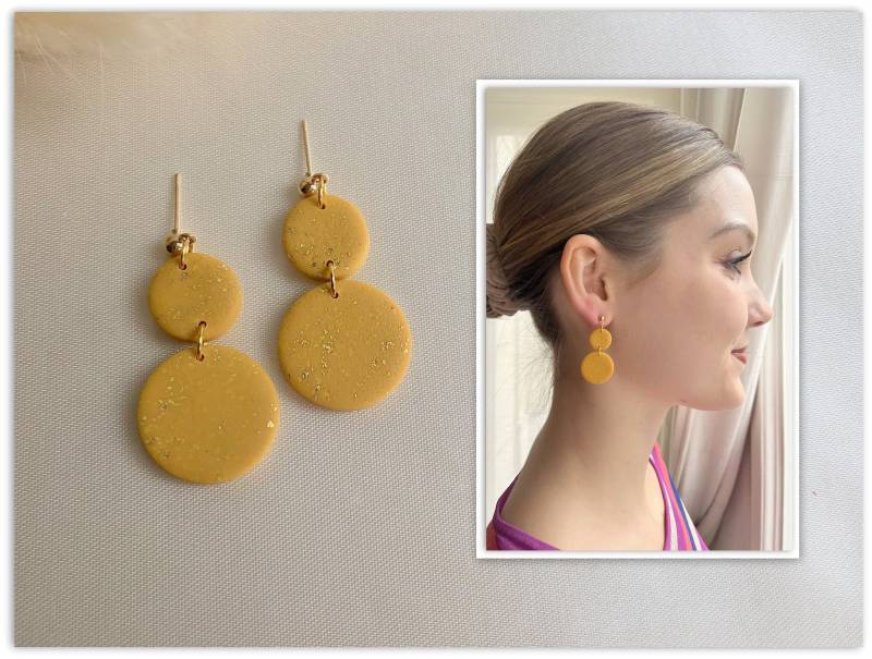 Polymer Clay Ohrstecker Dottie Statement 24 Karat Vergoldet, Polymerton "Dottie Blattgold" in Gelb von MajaCelineDE