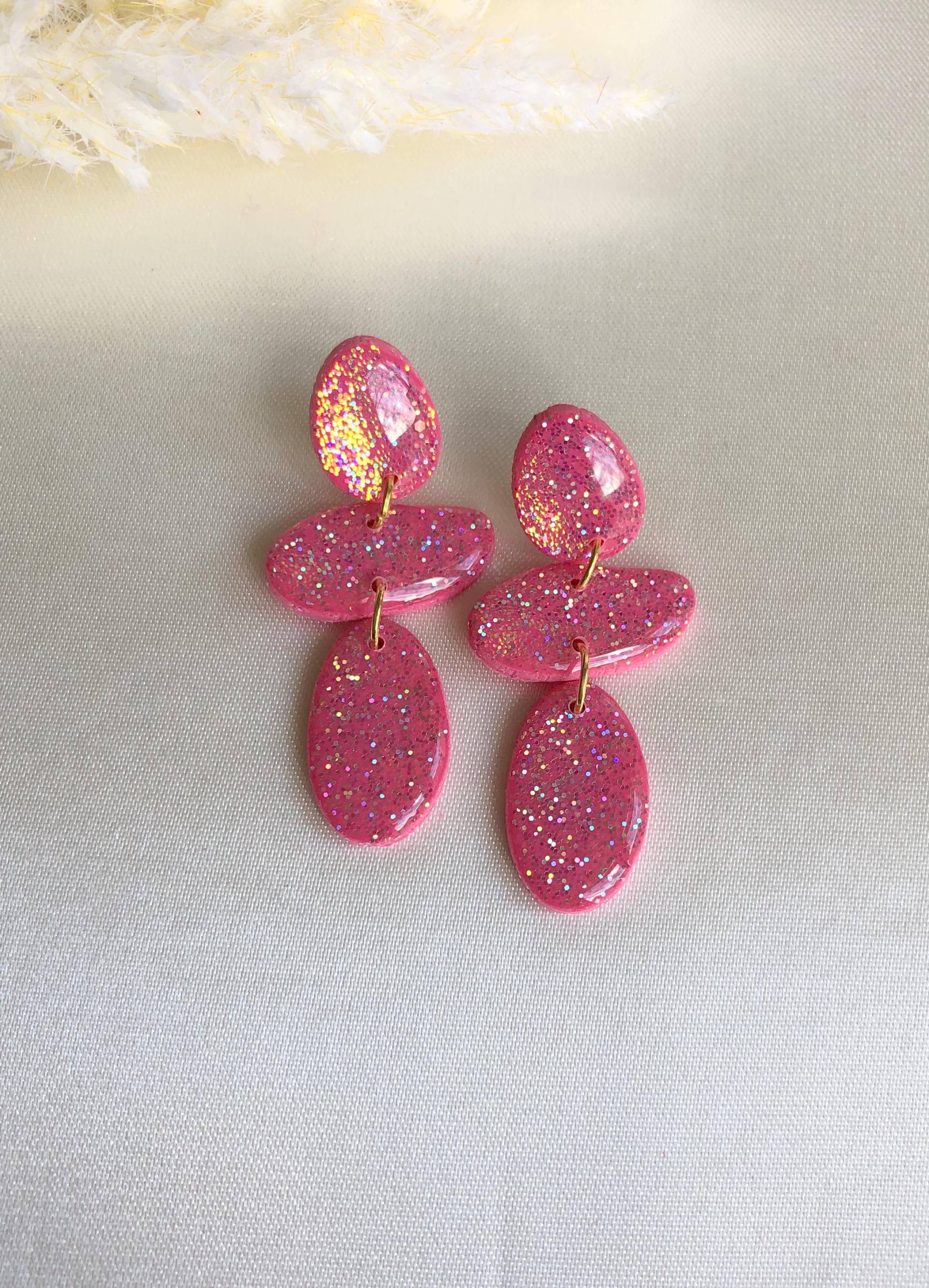 Polymer Ohrstecker Kieseltrio Glitzer 24 Karat Vergoldet Clay Statement Ohrringe Rosa Mit von MajaCelineDE