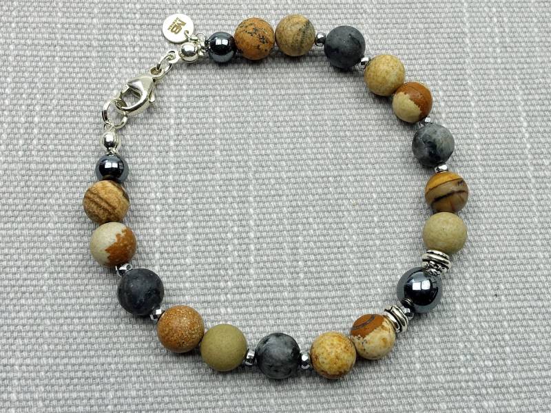 Herrenarmband Perlen Natursteine Edelsteine Jaspis Matt Larvikit Hämatit Silber 925 Sterlingsilber von MajaSchmuckMBDesign