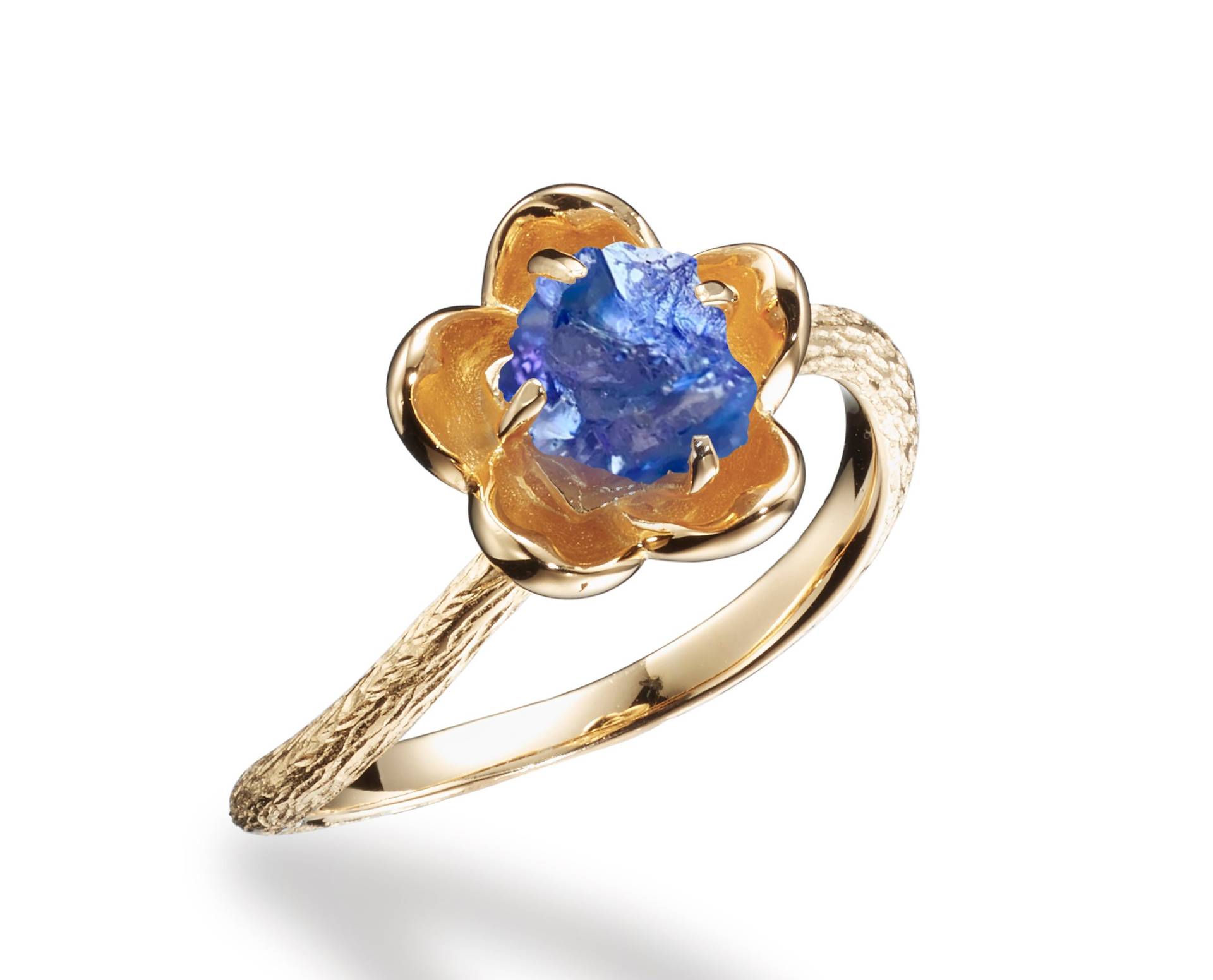 Blume Verlobungsring Roh Tansanit Kristall-Alternative Ehering-Blumen Pflanze Vorschlag Ring Braut-Natur Inspiriert Ring-Zweig Zweig von MajadeJewelryDesign