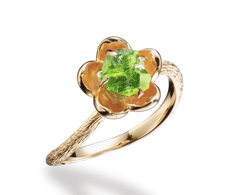 Blume Verlobungsring Roher Peridot Kristall-Alternative Ehering-Blumen Pflanze Vorschlag Ring Braut-Natur Inspiriert Ring-Zweig Zweig von MajadeJewelryDesign
