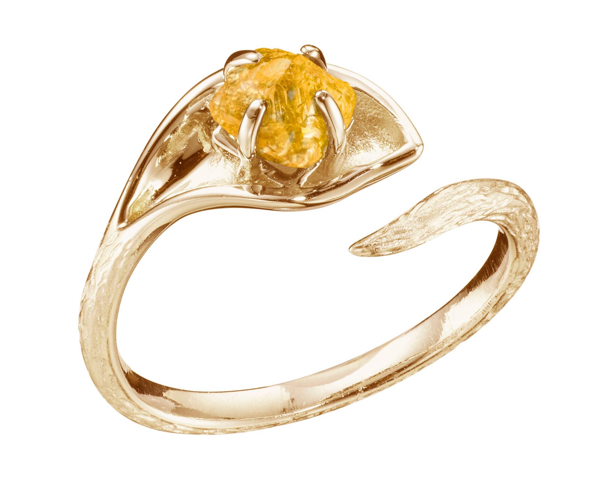 Blume Verlobungsring Zweig-Roh Gelb Saphir Ring-Natur Inspiriert Rustikaler Ehering Ast-Calla Lilie Ring-Textur Baumrinde Ring-Gold von MajadeJewelryDesign