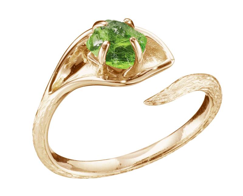 Blume Verlobungsring Zweig-Roher Peridot Ring-Natur Inspirierter Rustikaler Ehering Ast-Calla Lilie Ring-struktur Baumrinde Ring-Alternative von MajadeJewelryDesign
