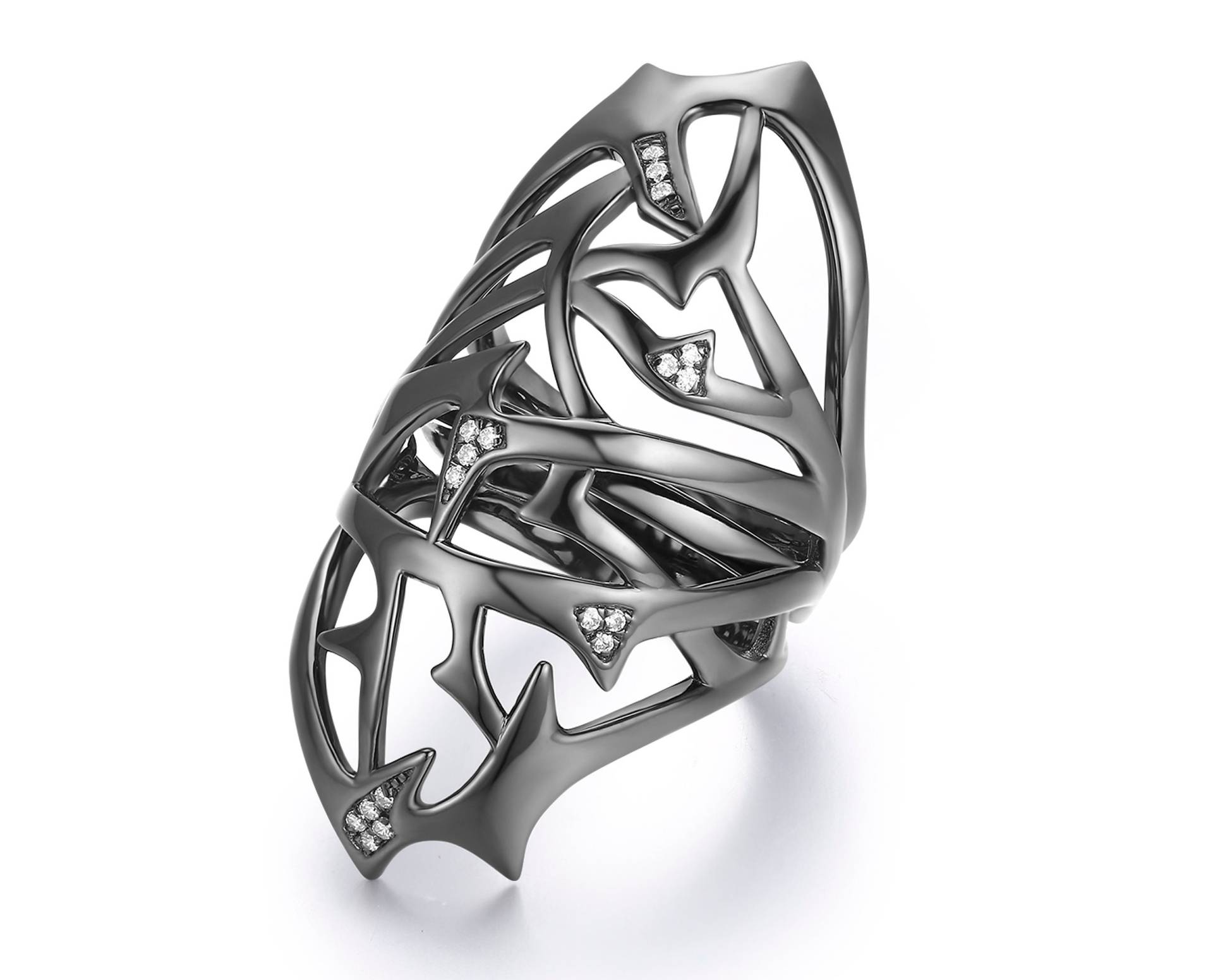 Langer Fingerring, Schwarzer Ring, Frauen Natürlichen Diamant-Ring, Sterling Silber Statement-Ring, Gothic Großen Einzigartige Dorn Ring Für Sie von MajadeJewelryDesign