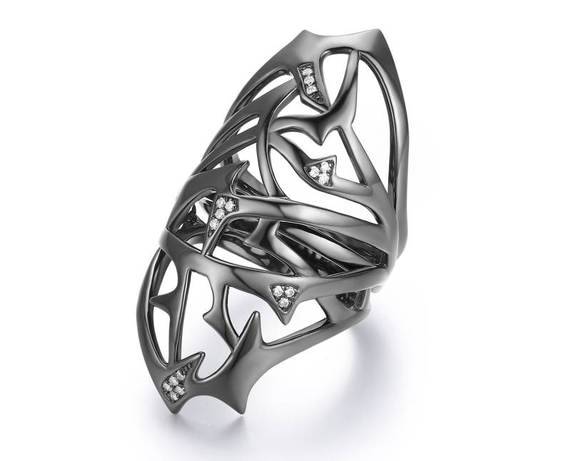 Langer Fingerring, Schwarzer Ring, Frauen Natürlichen Diamant-Ring, Sterling Silber Statement-Ring, Gothic Großen Einzigartige Dorn Ring Für Sie von MajadeJewelryDesign