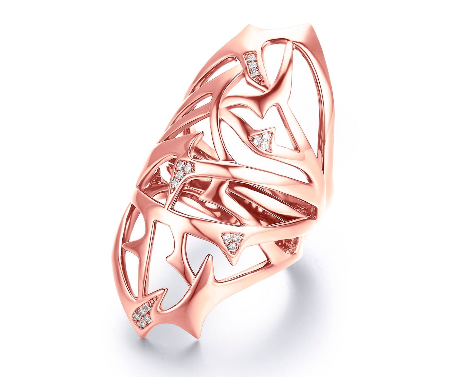 Langer Fingerring, Statement-Ring, Sterling Silber Rose Gold Ton Ring, Frauen Natürlichen Diamant-Ring, Große Ring Für Sie, Einzigartige Dornring von MajadeJewelryDesign