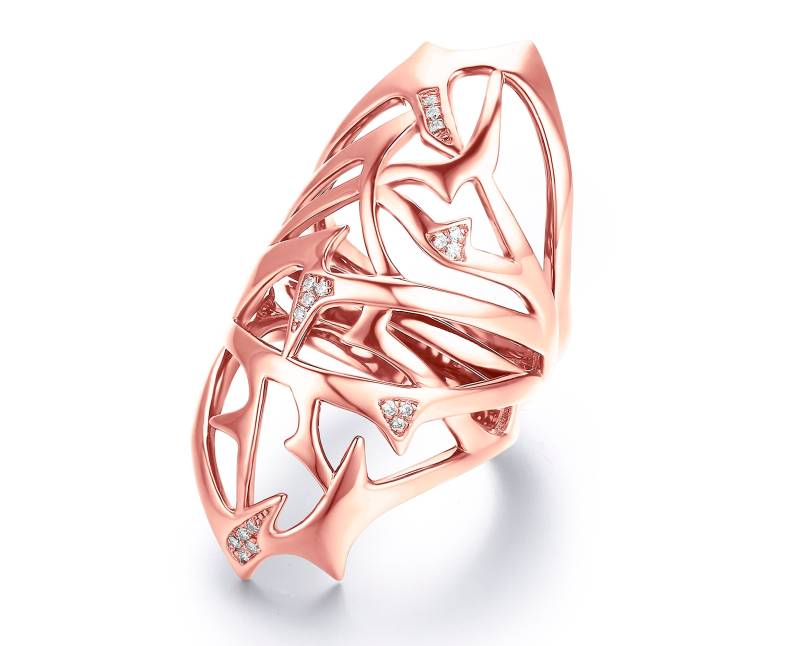 Langer Fingerring, Statement-Ring, Sterling Silber Rose Gold Ton Ring, Frauen Natürlichen Diamant-Ring, Große Ring Für Sie, Einzigartige Dornring von MajadeJewelryDesign