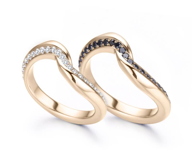 Passende Eheringe, Diamant-Ringe-Set, 14 K Gold Ringe Set, Seine Und Ihre Gelbgold Verlobungsring Paare Ring Set von MajadeJewelryDesign