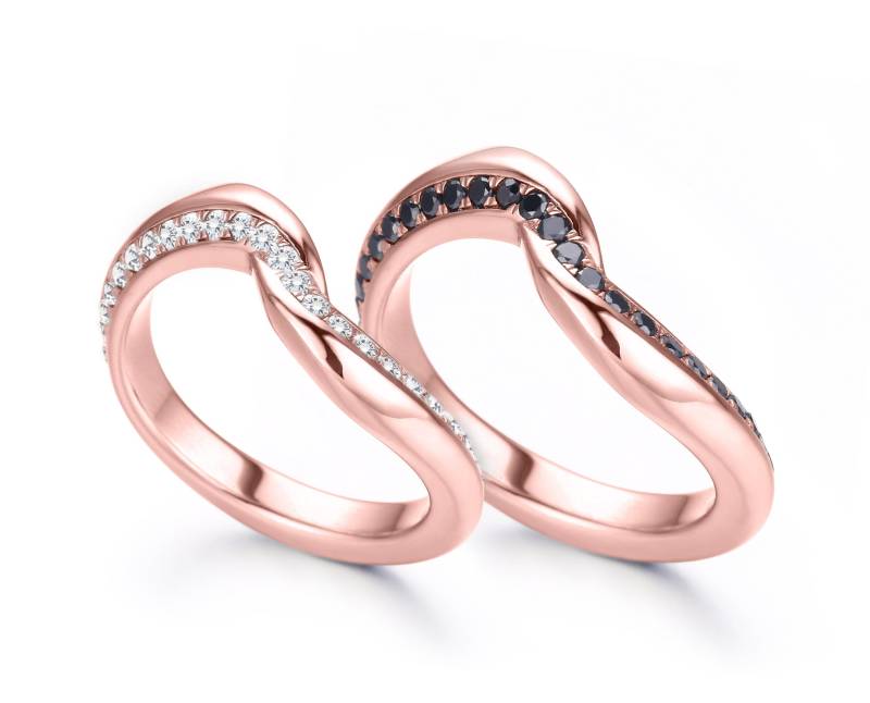 Passende Eheringe, Diamant-Ringe-Set, 14 K Rose Gold Ringe Set, Seine Und Ihre Diamant-Verlobungsringe, Paare Ring-Set von MajadeJewelryDesign