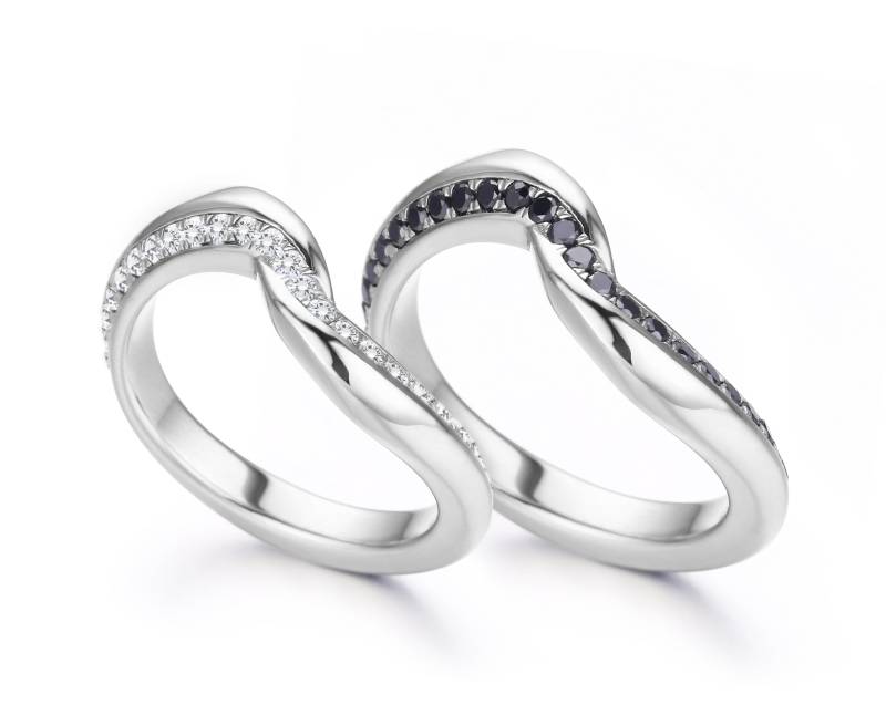 Passende Eheringe, Diamant-Ringe-Set, 14 K Weißgold Ringe Set, Seine Und Ihre Diamant-Verlobungsringe, Paare Ring-Set von MajadeJewelryDesign