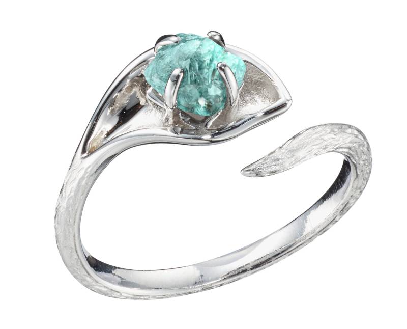 Roher Aquamarin Verlobungsring-Zweig Blume Ring-Natur Inspirierter Rustikaler Ehering Ast-Calla Lilie Ring-Textur Baumrinde Ring-Vorschlag von MajadeJewelryDesign