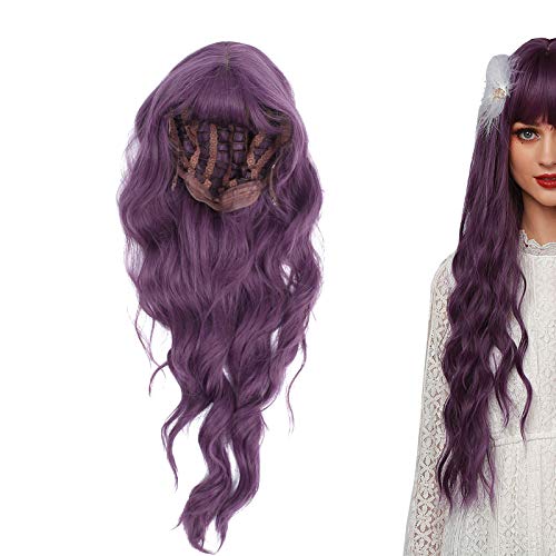Majatou 66 Cm Lange Lila Perücken für Frauen, Lila Lady Perücke Verstellbare Modische Frauen Haarteil Langes, Welliges Cosplay Gefälschte Haare für Damen Cosplay Party Halloween von Majatou