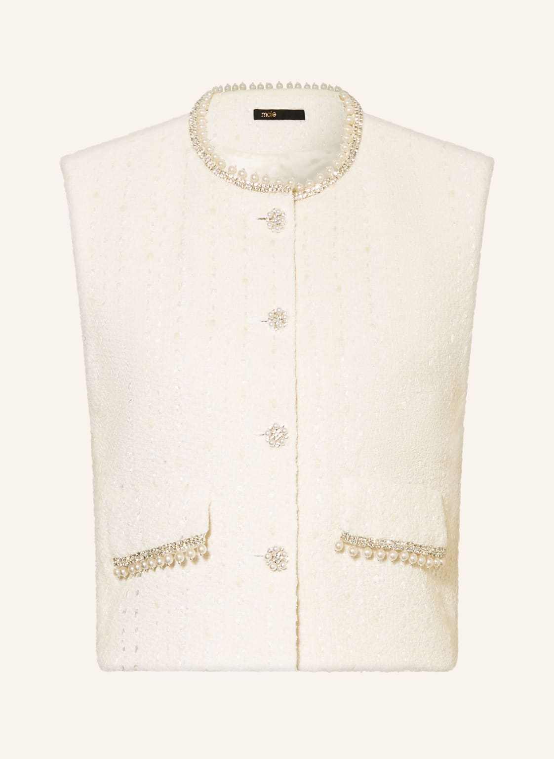 Maje Blazerweste Aus Tweed Mit Schmucksteinen weiss von Maje