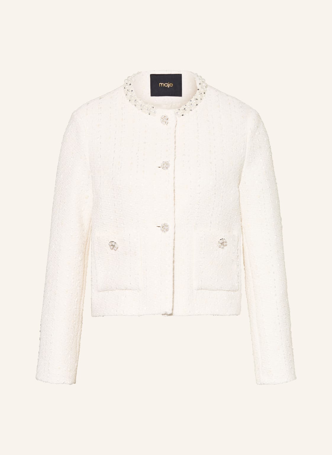 Maje Kastenjacke Aus Bouclé Mit Schmucksteinen weiss von Maje