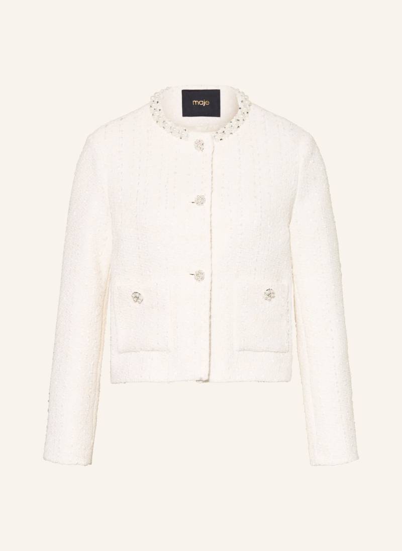 Maje Kastenjacke Aus Bouclé Mit Schmucksteinen weiss von Maje