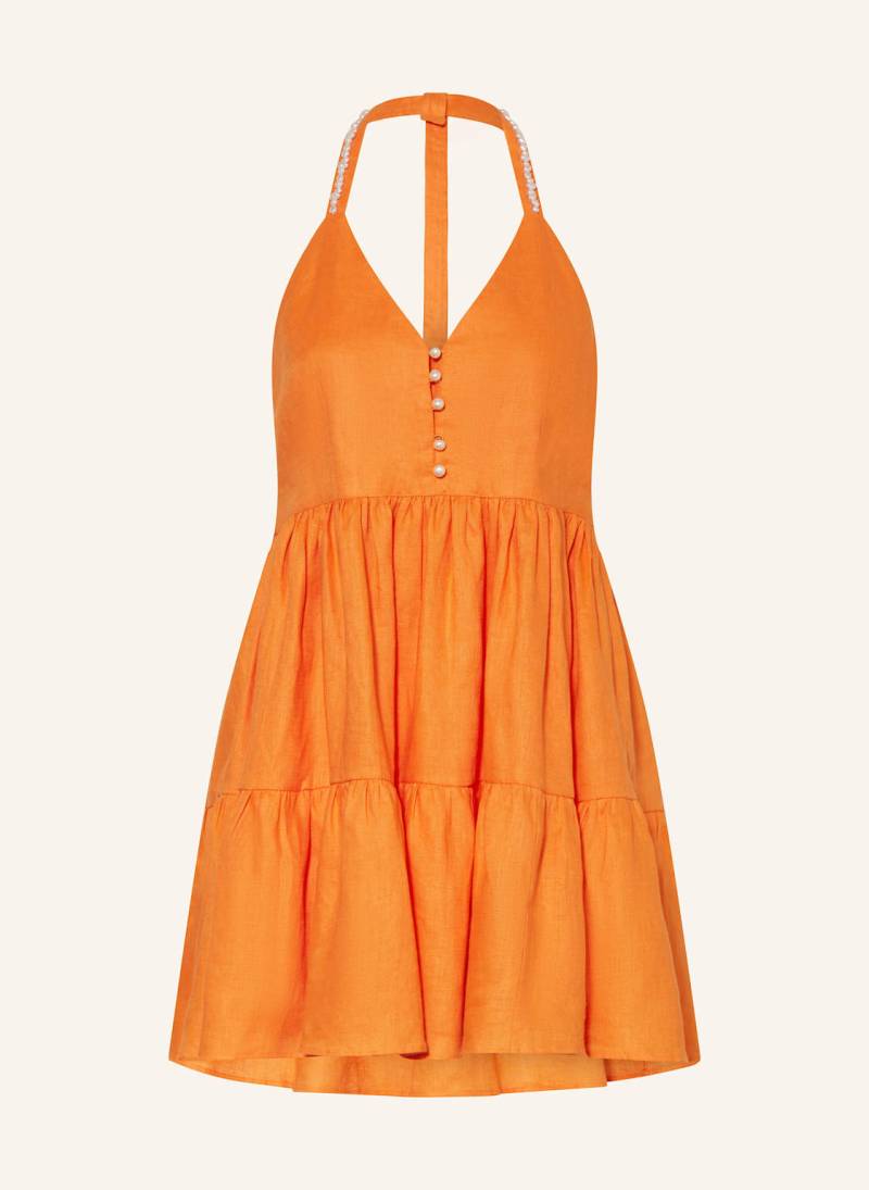 Maje Leinenkleid Mit Schmuckperlen Und Volants orange von Maje