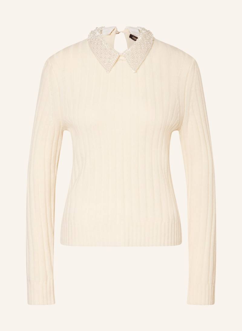 Maje Pullover Mit Abnehmbarem Kragen Und Schmuckperlen weiss von Maje