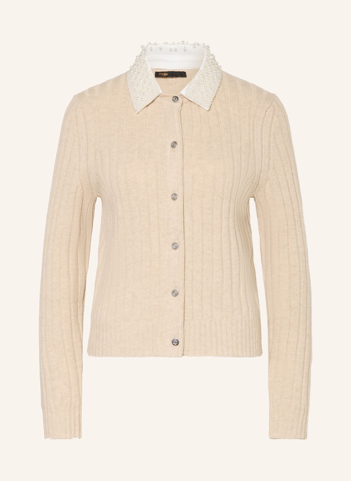Maje Strickjacke Mit Abnehmbarem Kragen Und Schmuckperlen beige von Maje