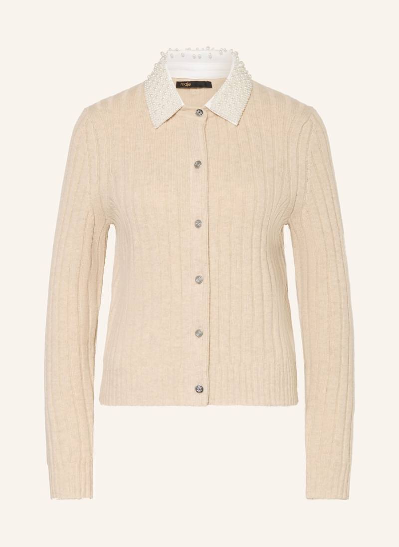 Maje Strickjacke Mit Abnehmbarem Kragen Und Schmuckperlen beige von Maje