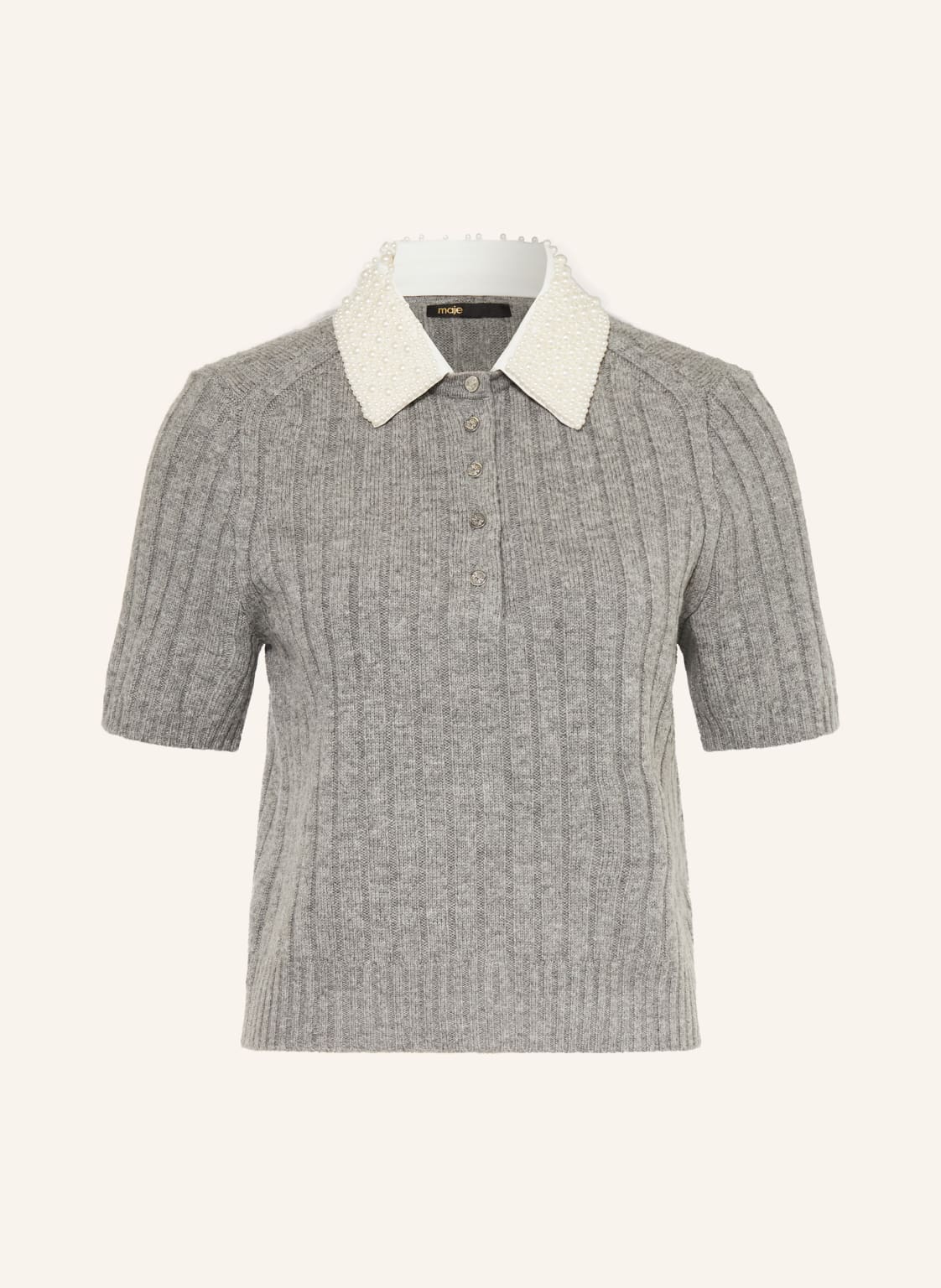 Maje Strickshirt Mit Schmuckperlen grau von Maje