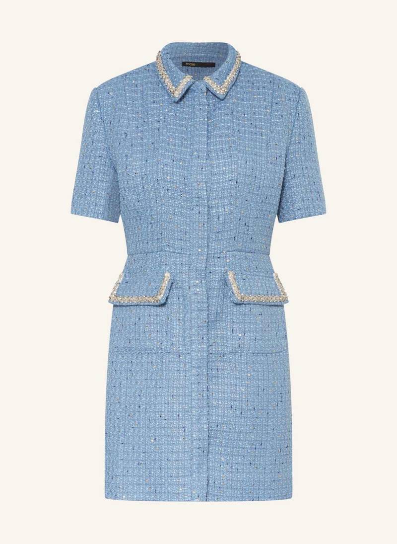 Maje Tweed-Kleid Mit Schmucksteinen Und Pailletten blau von Maje