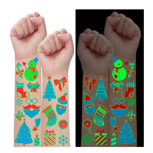 Weihnachten Dekor für Kinder, 80+ Styles Leuchtende Weihnachten Tattoos Aufkleber Jungen Spielzeug Mädchen Geschenke, Weihnachtsabend Box Füller Süßigkeiten Strümpfe Party Deko von Majeck