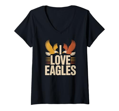 Damen Ich Liebe den Eagles Soaring-Grafikstil T-Shirt mit V-Ausschnitt Damen Ich Liebe den Eagles Soaring-Grafikstil T-Shirt mit V-Ausschnitt von Majestic Eagle Enthusiast Unisex
