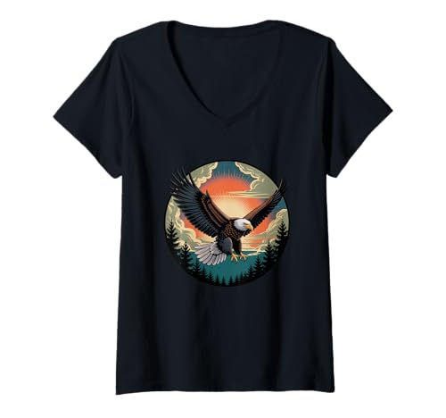 Damen Adler Sonnenuntergang T-Shirt - Patriotic Soaring Bird Natur T-Shirt mit V-Ausschnitt Damen Adler Sonnenuntergang T-Shirt - Patriotic Soaring Bird Natur T-Shirt mit V-Ausschnitt von Majestic Eagle Nature Apparel