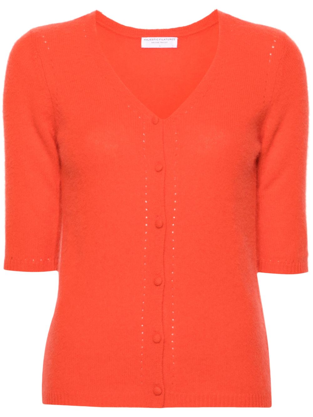 Majestic Filatures V-Ausschnitt-Cardigan mit Lochmuster - Orange von Majestic Filatures