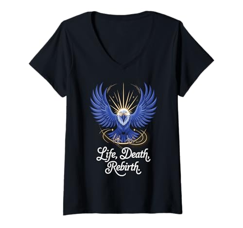 Damen Geier Leben Tod Wiedergeburt Symbolisches Design T-Shirt mit V-Ausschnitt Damen Geier Leben Tod Wiedergeburt Symbolisches Design T-Shirt mit V-Ausschnitt von Majestic Vulture Life Death Rebirth Art