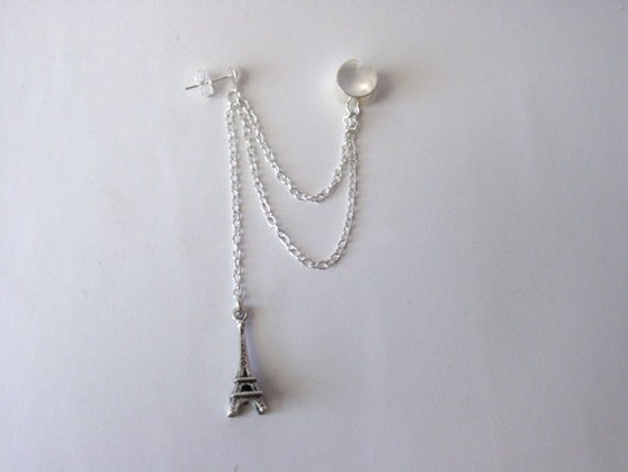 Silber Eiffelturm Doppelkette Ohr-Manschette Silber Eiffelturm Doppelkette Ohr-Manschette von MajesticEncounters
