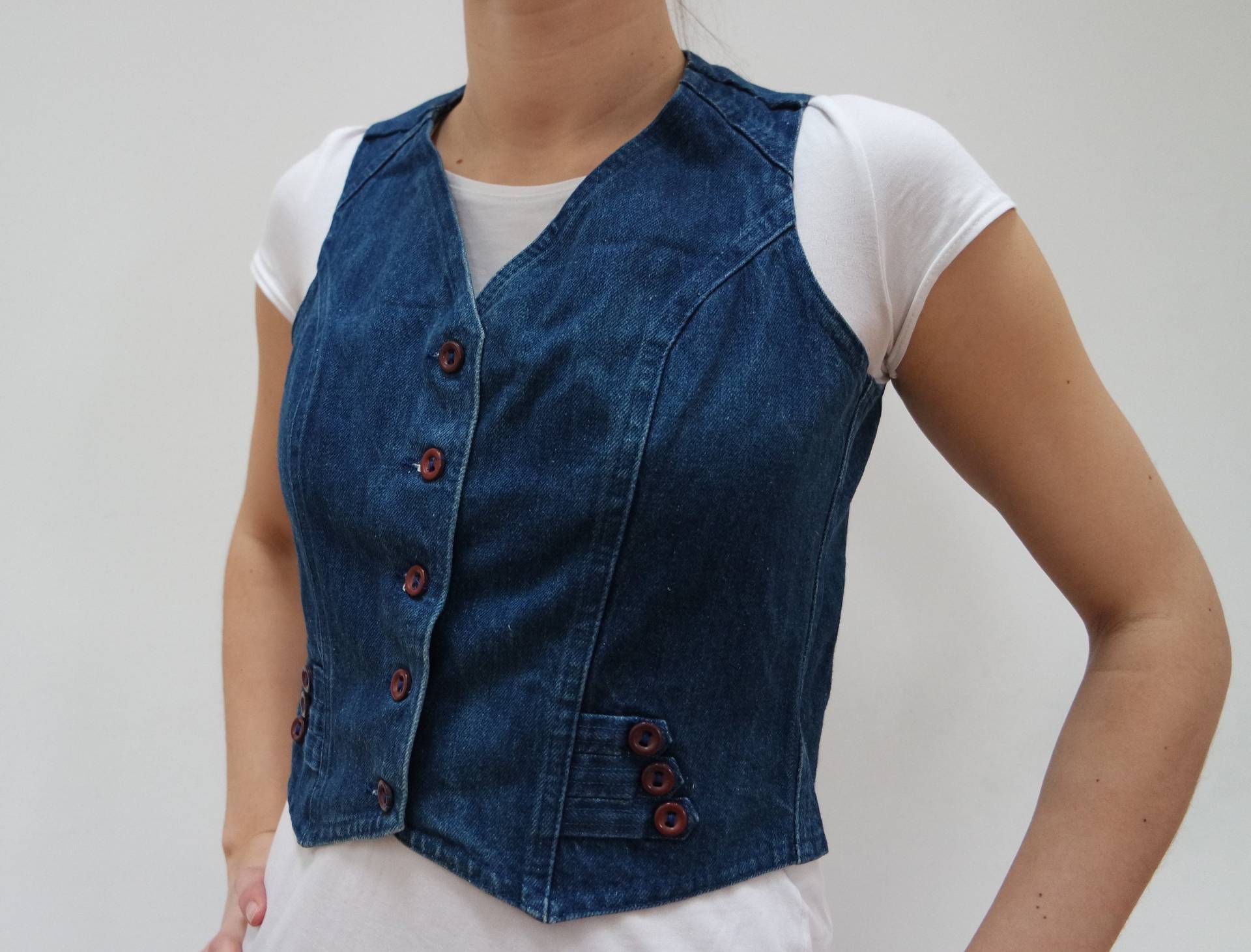 Vintage Denim Weste Womens Blue Jeans Jacke Ärmellose Buttoning Vintage Denim Weste Womens Blue Jeans Jacke Ärmellose Buttoning von MajesticOwlet