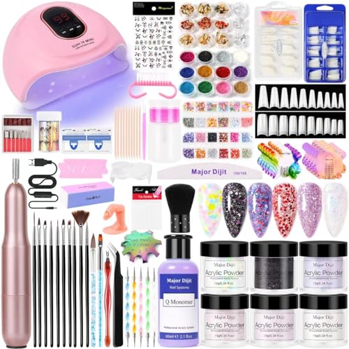 Acryl Nagelset - 6 Farben mit 60ml Acryl Liquid, Nagelfräser und UV Lampe - Perfekt für Gelnägel, Nageldesign, Nagelstudio - Nail Art Geschenke für Frauen - DIY-Acrylnägel Starter Set von Major Dijit