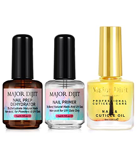 Major Dijit Nail Dehydrator and Nail Primer with Cuticle Oil Set,Natural Nail Prep Dehydrate and Acid-Free Primer for Gel Nail Polish, Air Dry Superior Bonding Primer for Acrylic Powder von Major Dijit