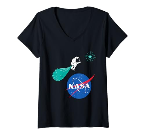 Damen Astronaut NASA Fleischbällchen T-Shirt mit V-Ausschnitt von Major Future NASA Space Clothing