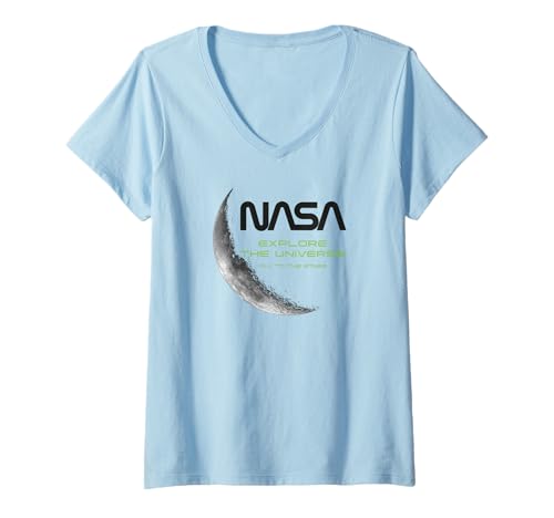 Damen NASA - Moon Explore The Universe, schwarz T-Shirt mit V-Ausschnitt von Major Future Weltraumforscher NASA Shop