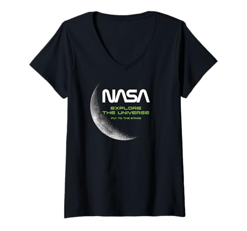 Damen NASA - Moon Explore The Universe T-Shirt mit V-Ausschnitt Damen NASA - Moon Explore The Universe T-Shirt mit V-Ausschnitt von Major Future Weltraumforscher NASA Shop