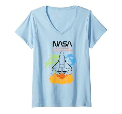 Damen NASA - Rocket Explore The Universe T-Shirt mit V-Ausschnitt Damen NASA - Rocket Explore The Universe T-Shirt mit V-Ausschnitt von Major Future Weltraumforscher NASA Shop