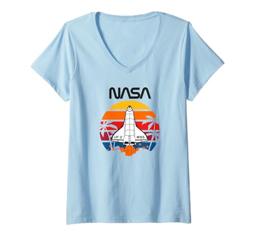 Damen NASA - Rocket Into The Sunset T-Shirt mit V-Ausschnitt Damen NASA - Rocket Into The Sunset T-Shirt mit V-Ausschnitt von Major Future Weltraumforscher NASA Shop