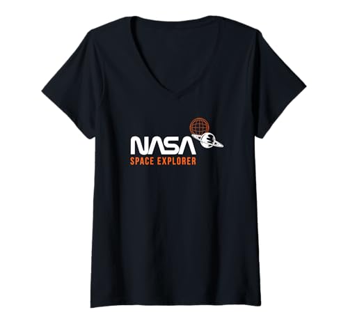 Damen NASA - Space Explorer Saturn, weiß T-Shirt mit V-Ausschnitt Damen NASA - Space Explorer Saturn, weiß T-Shirt mit V-Ausschnitt von Major Future Weltraumforscher NASA Shop