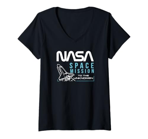 Damen NASA - Space Mission to The Unknown, blau/weiß T-Shirt mit V-Ausschnitt Damen NASA - Space Mission to The Unknown, blau/weiß T-Shirt mit V-Ausschnitt von Major Future Weltraumforscher NASA Shop
