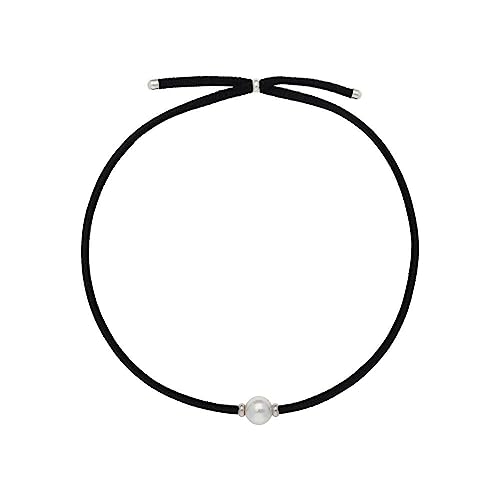 Majorica Elastische Perlenkette mit Perle – Kollektion Sifnos – verstellbare schwarze Halskette – runde weiße Perle von 10 mm – Länge bis zu 50 cm – Details aus rhodiniertem Silber, Perle von Majorica