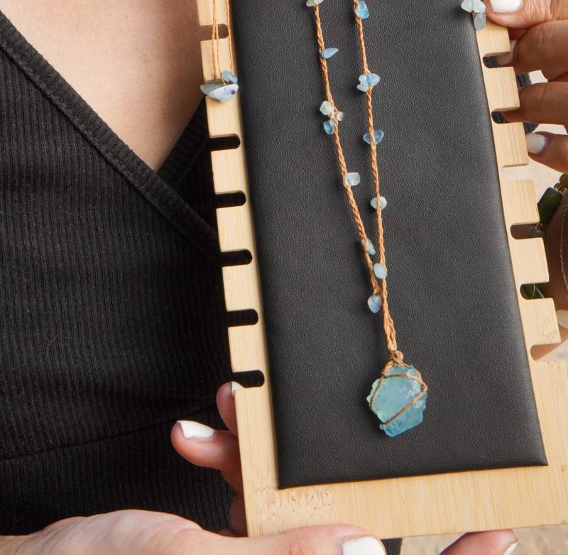 Aquadrom - Makramee Aquamarin Halskette Edelstein Handgefertigt Aquamarine Necklace von MakaMokaEnergy