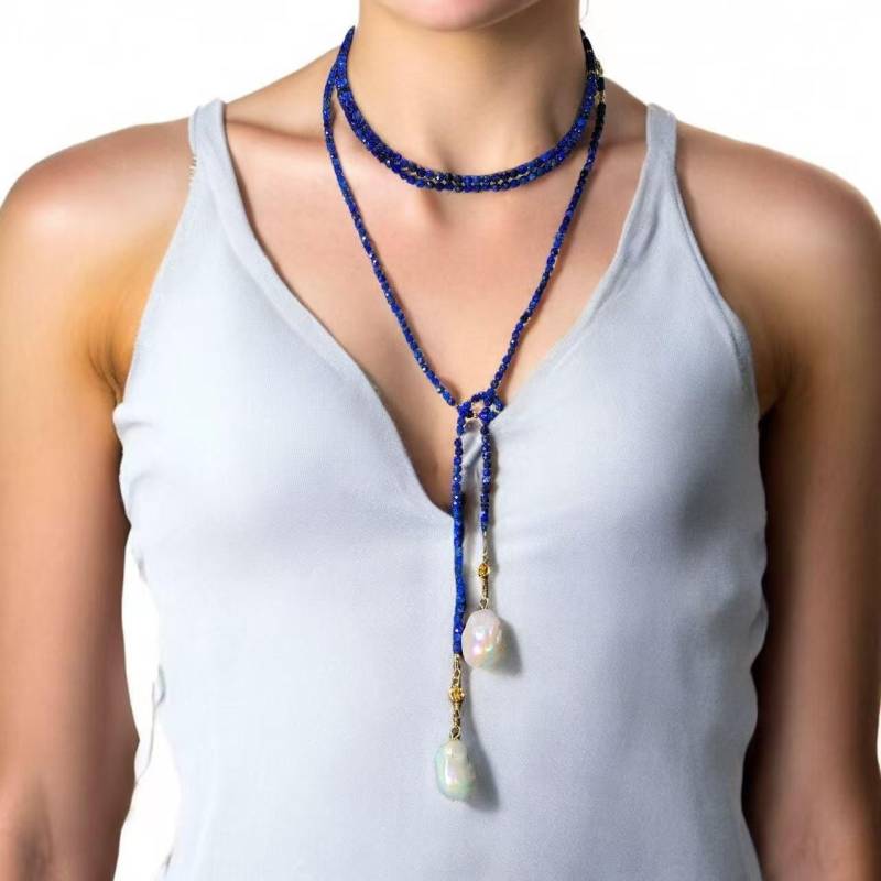 Lazurit Halskette Barock Perlen Lange Handgemacht Facettiet 14K Vergoldet Edelstein Feine Halskette Lazurit Halskette Barock Perlen Lange Handgemacht Facettiet 14K Vergoldet Edelstein Feine Halskette von MakaMokaEnergy