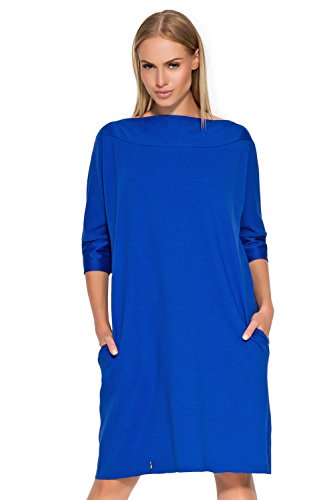 Makadamia® Damen-Tunika-Kleid FA517, lockere Passform, Oversize, 3/4-Ärmel, knielang, Übergröße, Wochenend-Tunika-Kleid, königsblau, 36 von MAKADAMIA