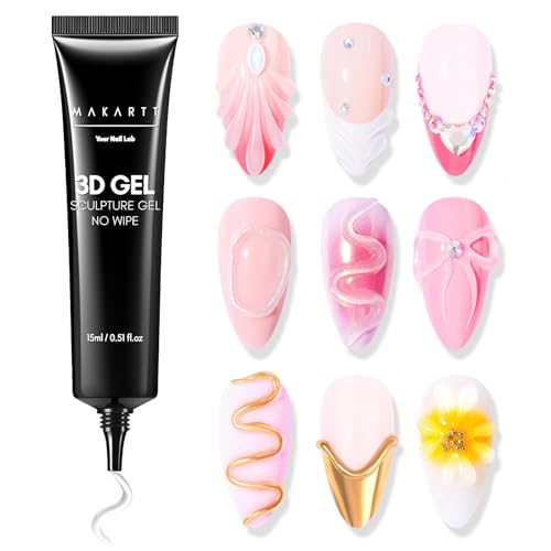 Makartt 3D Gel Nail Art - 15g Rhinestone Glue Gel for Nail Charms, Multifunktionales Skulptur-Nagelgel für DIY-Nageldesign, Nagelschnitzerei Nagelmodellage Hause(Clear) von Makartt