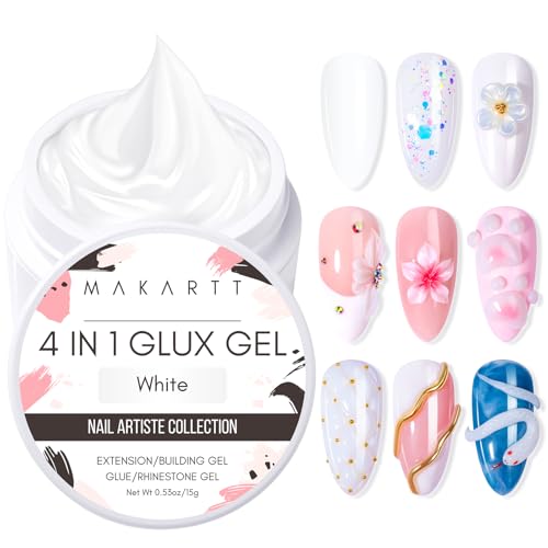 Makartt Builder Gel Nägel - 4 in 1 Flux Aufbaugel für Gelnägel für Rhinestone Glue Extension Nageldesign Weiche, 3D Gel Nail Art Nagel skulptur Gels UV/LED Lampe Erforderlich Klar White 15ml von Makartt